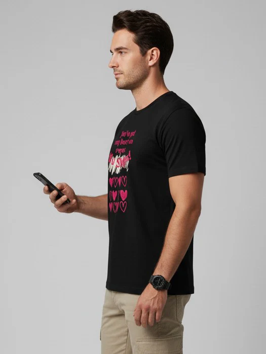Men Printed Black Cotton Tshirt - Image 4