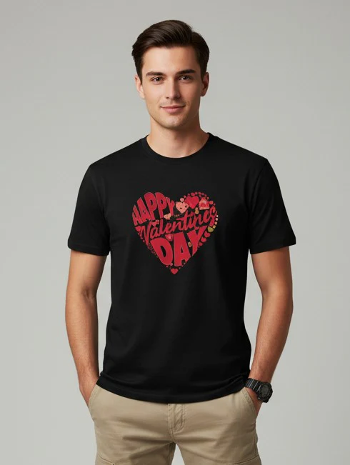 Men Printed Black Cotton Tshirt