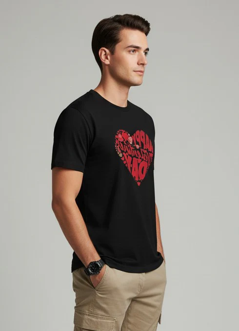 Men Printed Black Cotton Tshirt - Image 4