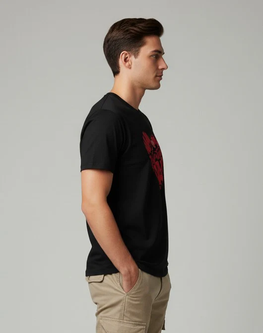 Men Printed Black Cotton Tshirt - Image 7
