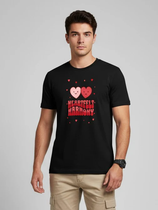 Men Printed Black Cotton Tshirt - Image 3