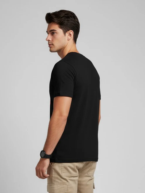 Men Printed Black Cotton Tshirt - Image 5