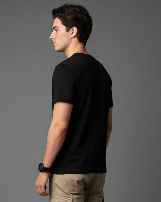 Men Printed Black Cotton Tshirt - Image 5