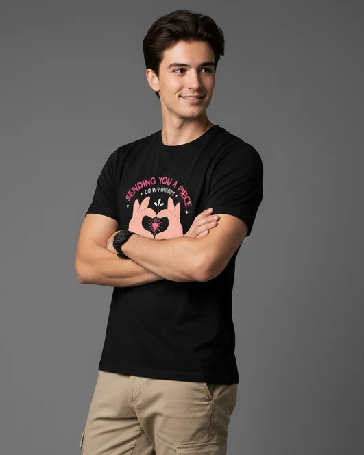 Men Printed Black Cotton Tshirt - Image 7