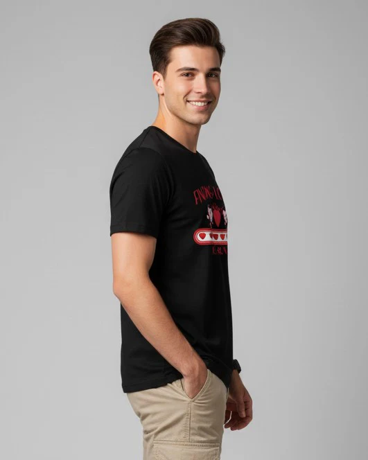 Men Printed Black Cotton Tshirt - Image 6