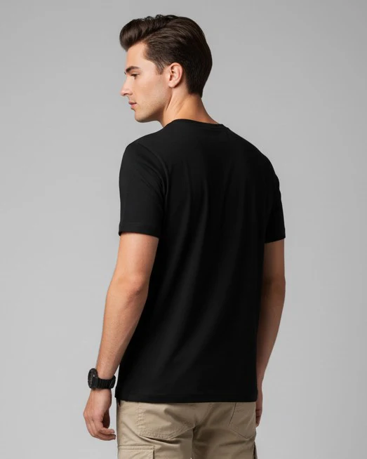Men Printed Black Cotton Tshirt - Image 7