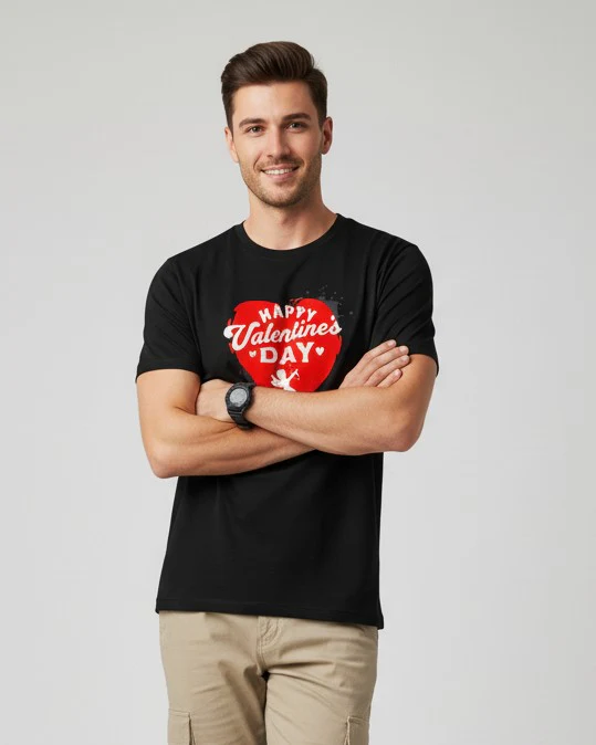 Men Printed Black Cotton Tshirt - Image 2