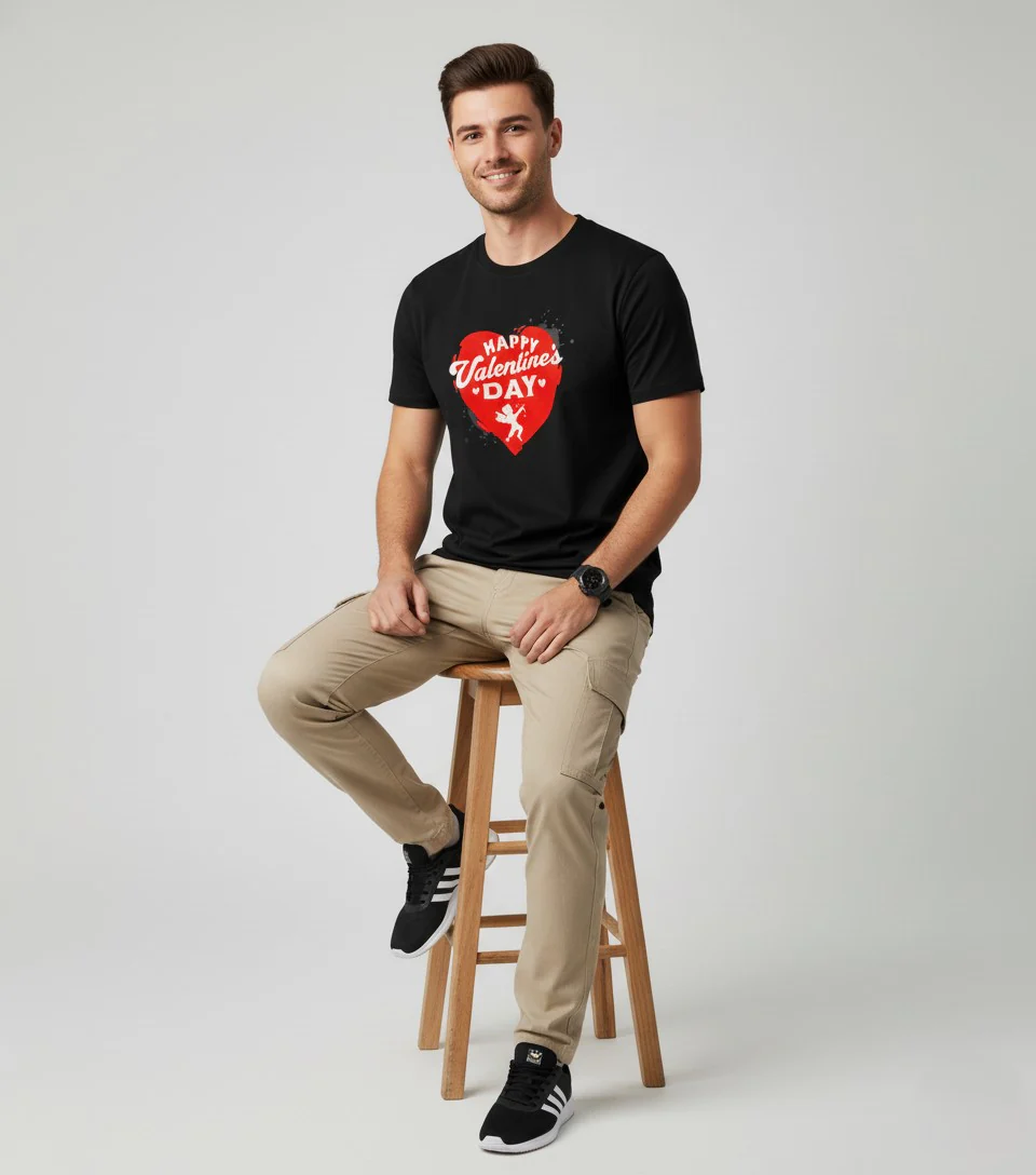 Men Printed Black Cotton Tshirt - Image 4