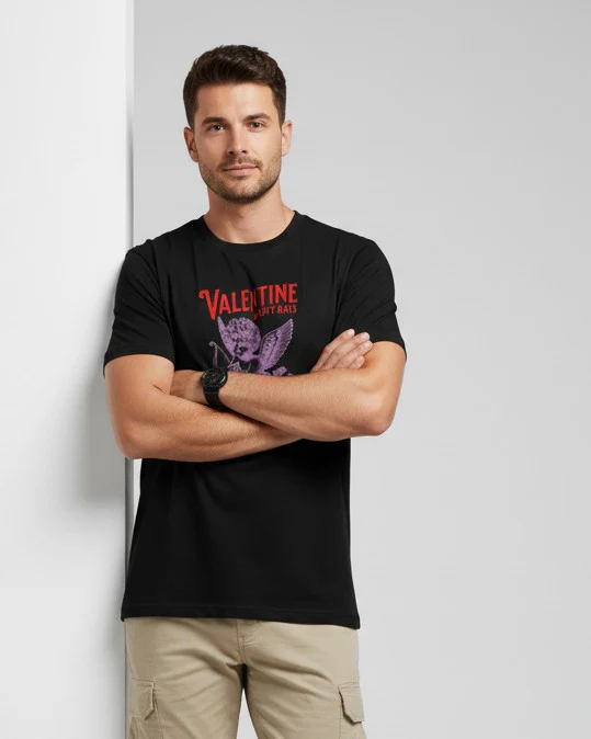 Men Printed Black Cotton Tshirt - Image 3