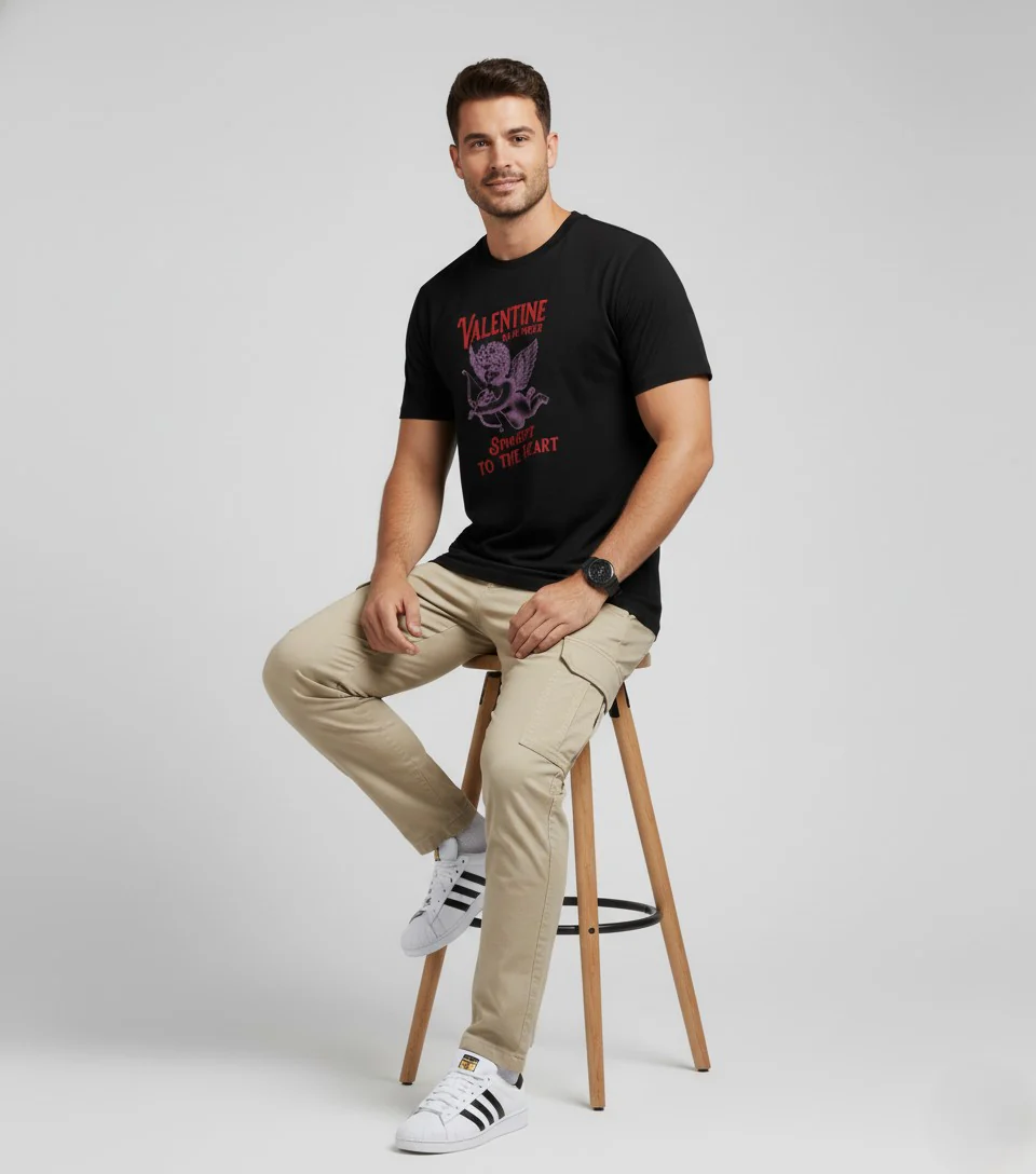 Men Printed Black Cotton Tshirt - Image 4