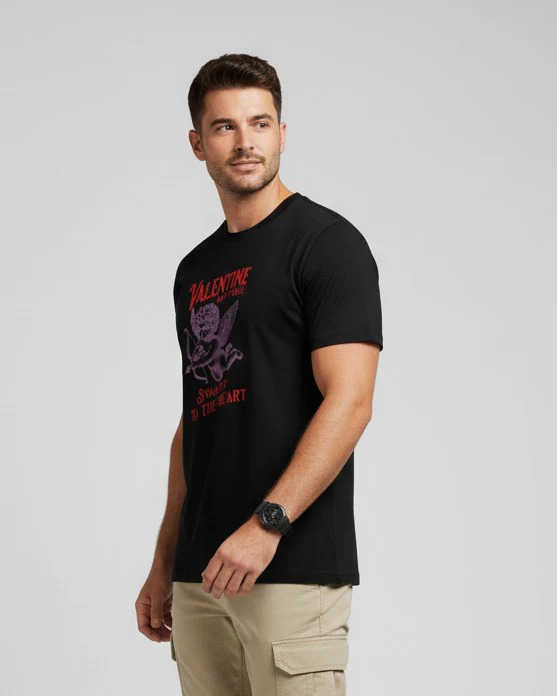 Men Printed Black Cotton Tshirt - Image 5
