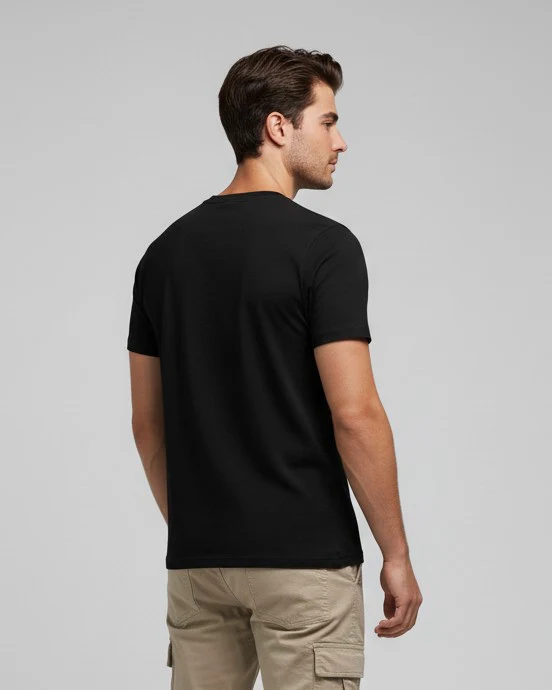 Men Printed Black Cotton Tshirt - Image 3