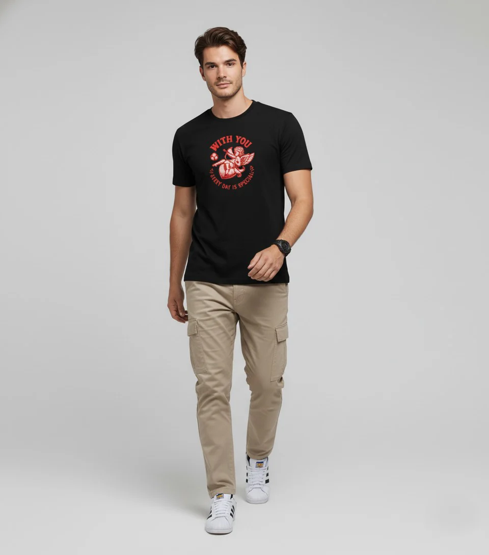 Men Printed Black Cotton Tshirt - Image 4