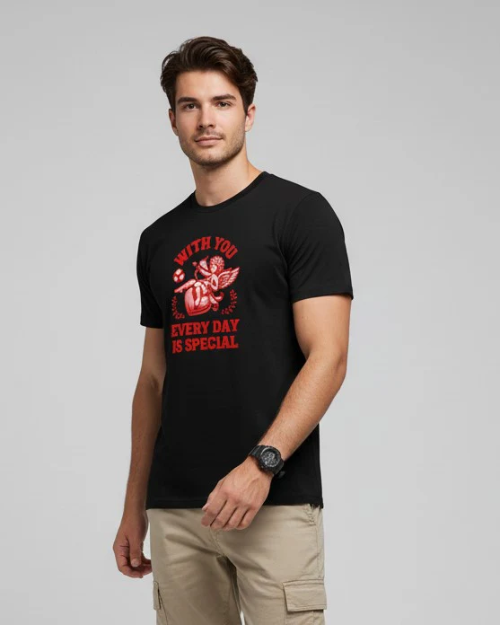Men Printed Black Cotton Tshirt - Image 5