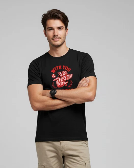 Men Printed Black Cotton Tshirt - Image 6