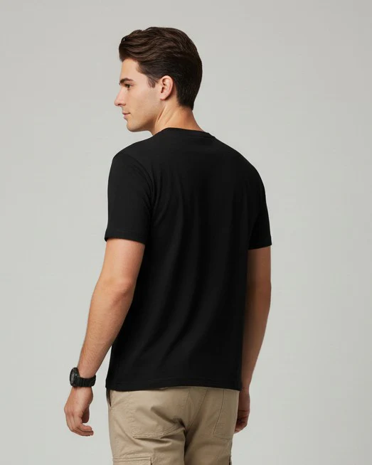 Men Printed Black Cotton Tshirt - Image 7