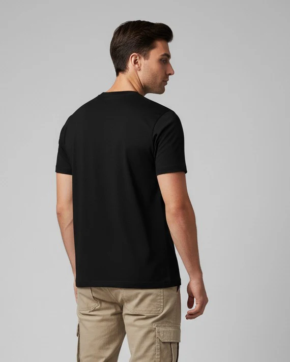 Men Printed Black Cotton Tshirt - Image 4