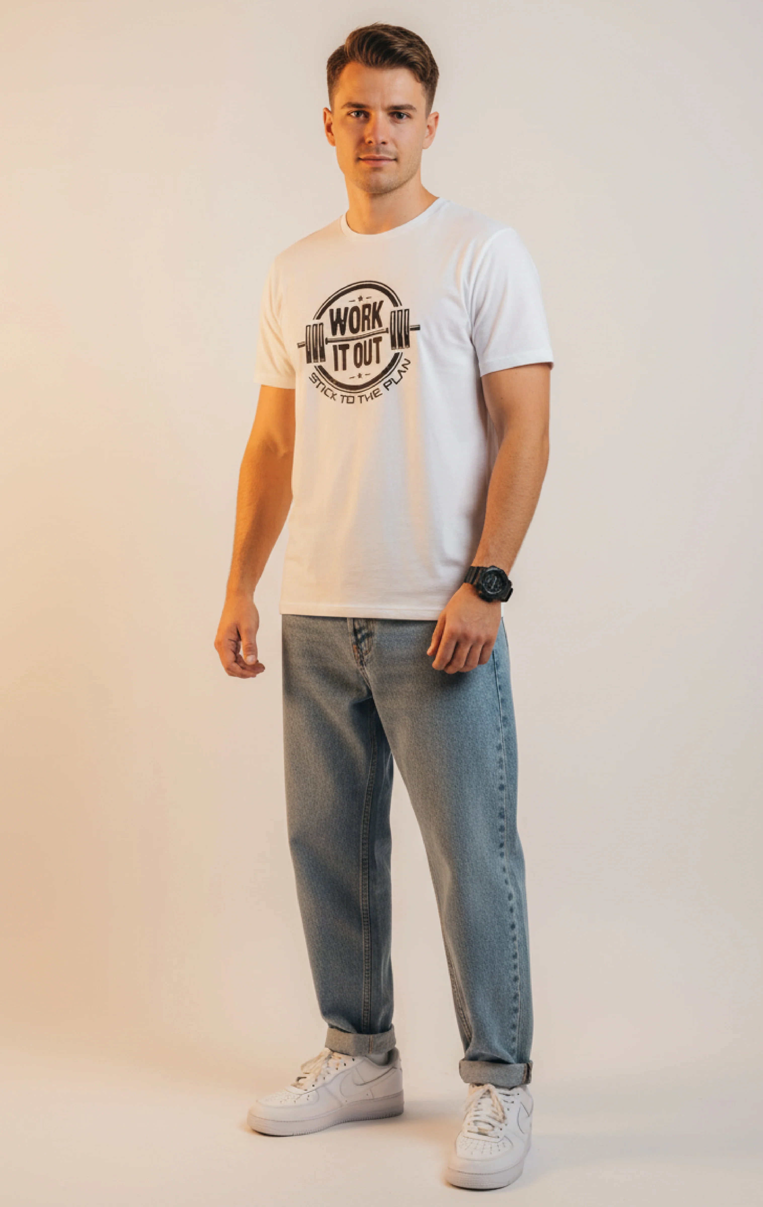 Men Printed White Cotton Tshirt