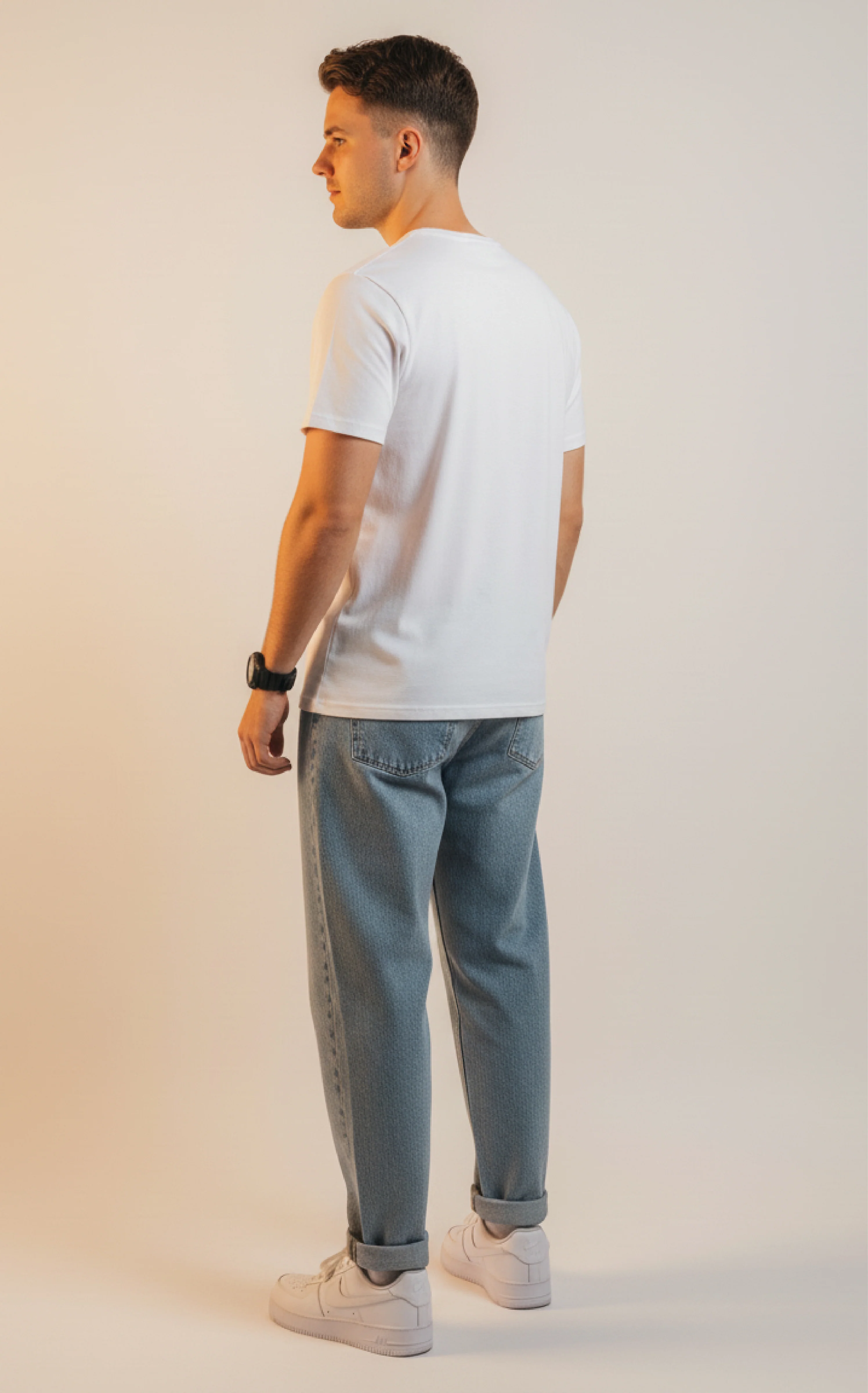 Men Printed White Cotton Tshirt - Image 2