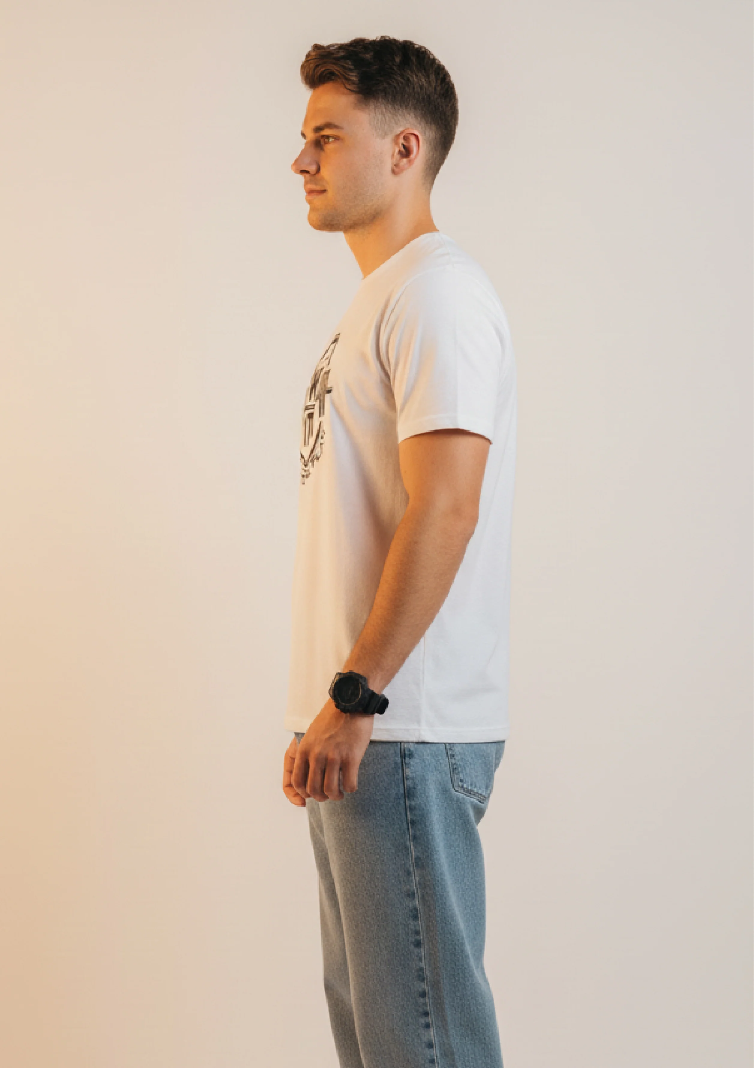 Men Printed White Cotton Tshirt - Image 3