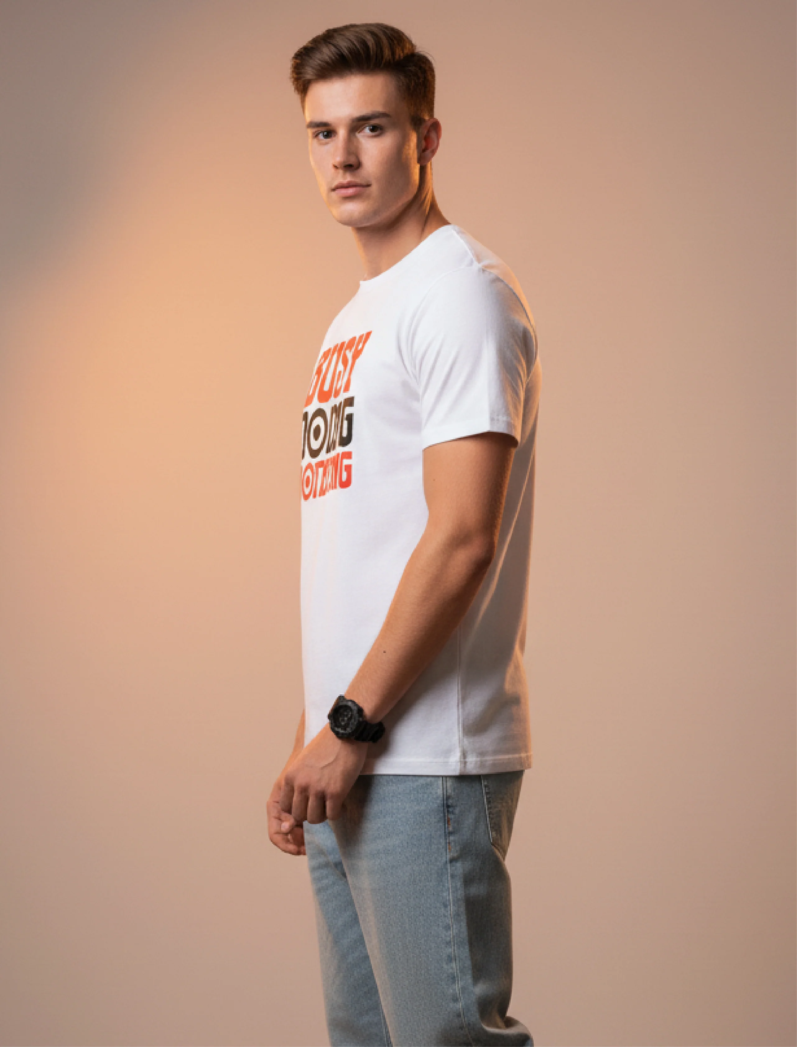 Men Printed White Cotton Tshirt - Image 4