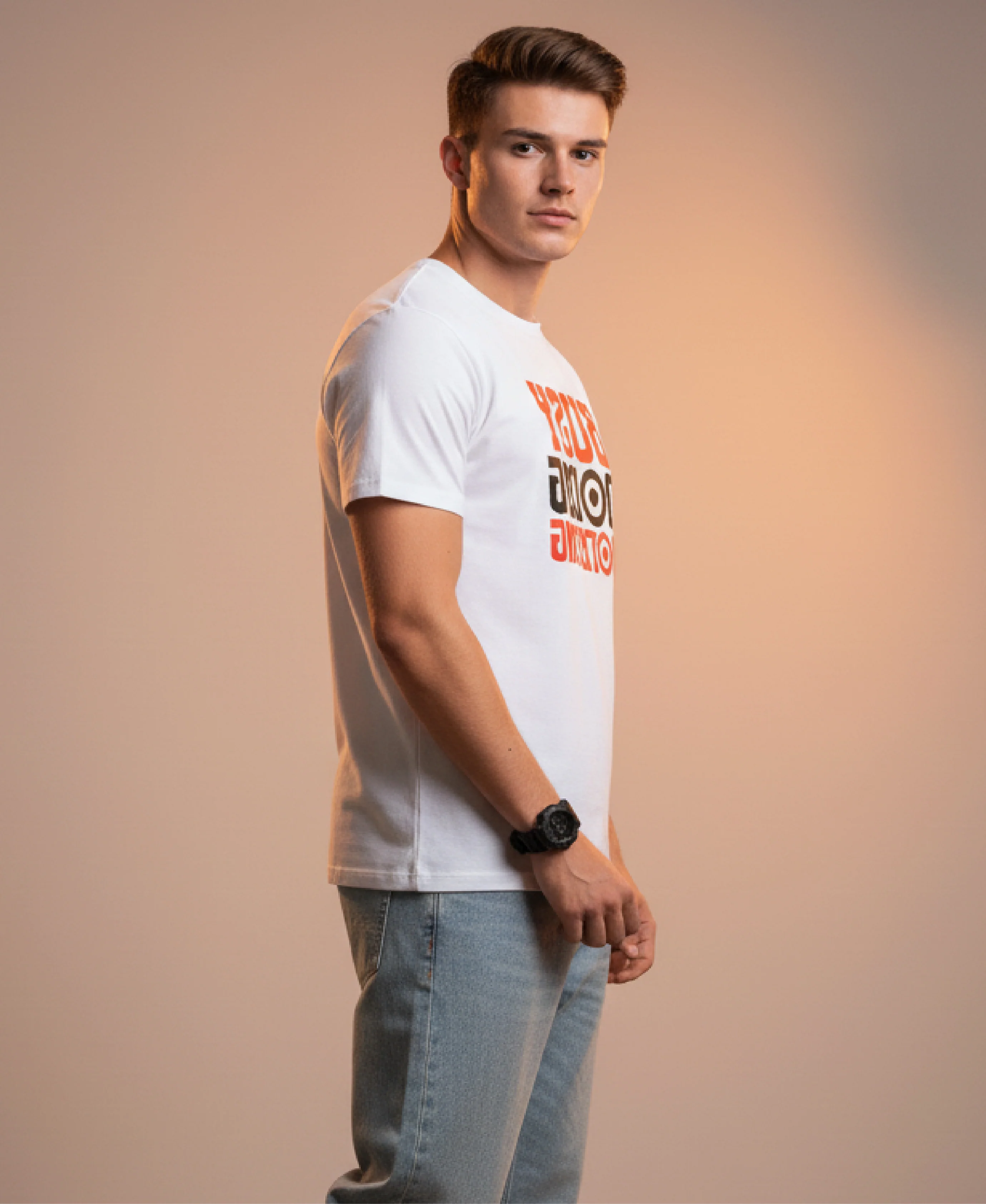 Men Printed White Cotton Tshirt - Image 5