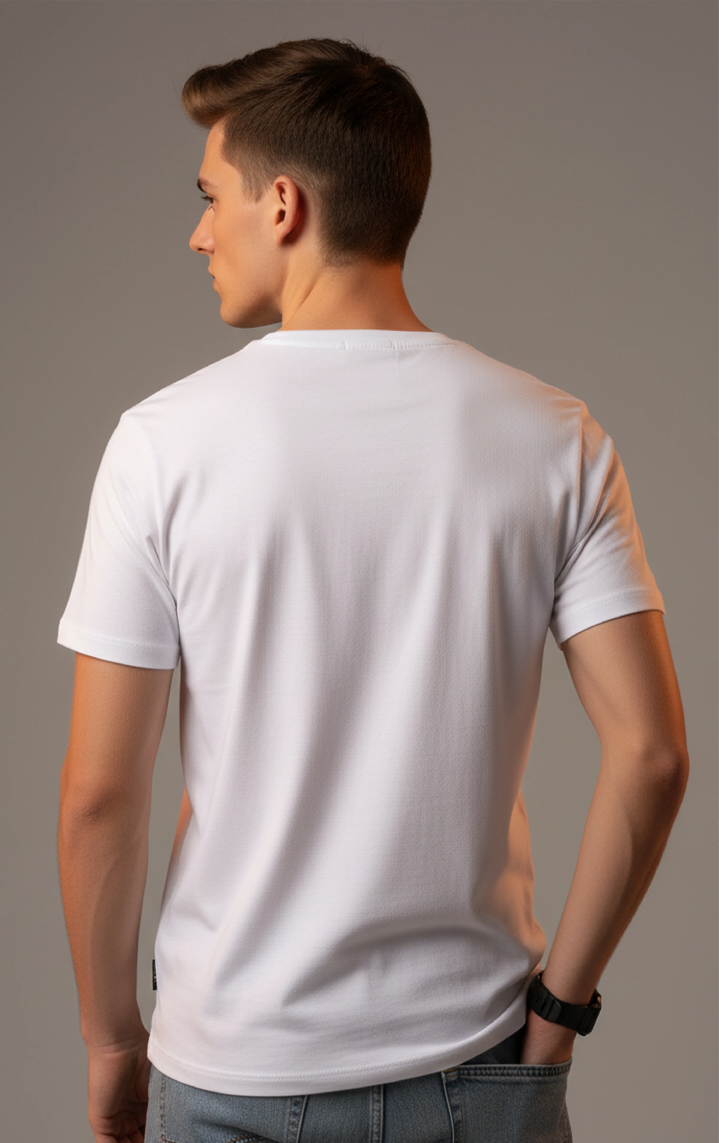 Men Printed White Cotton Tshirt - Image 2