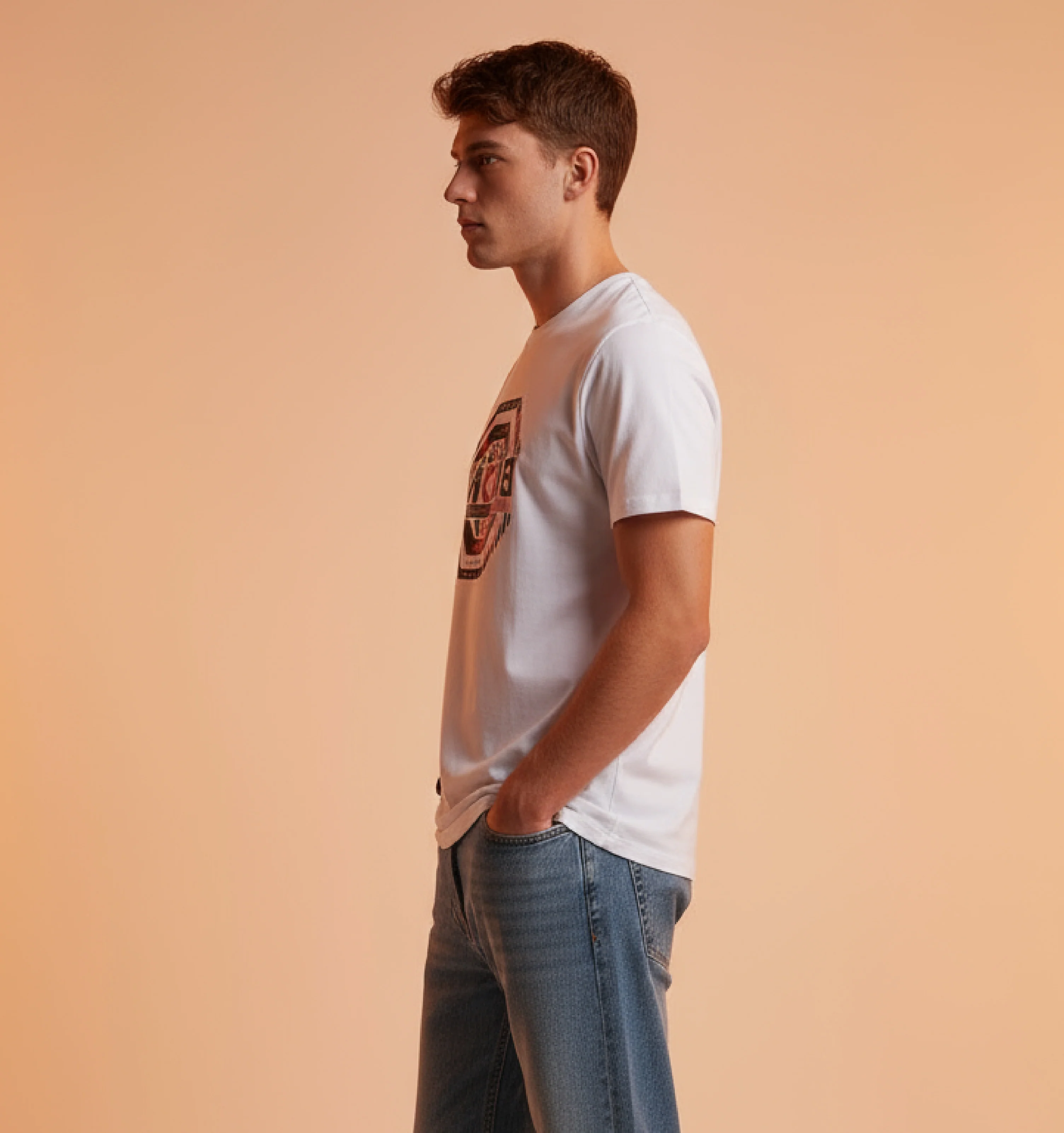Men Printed White Cotton Tshirt - Image 3