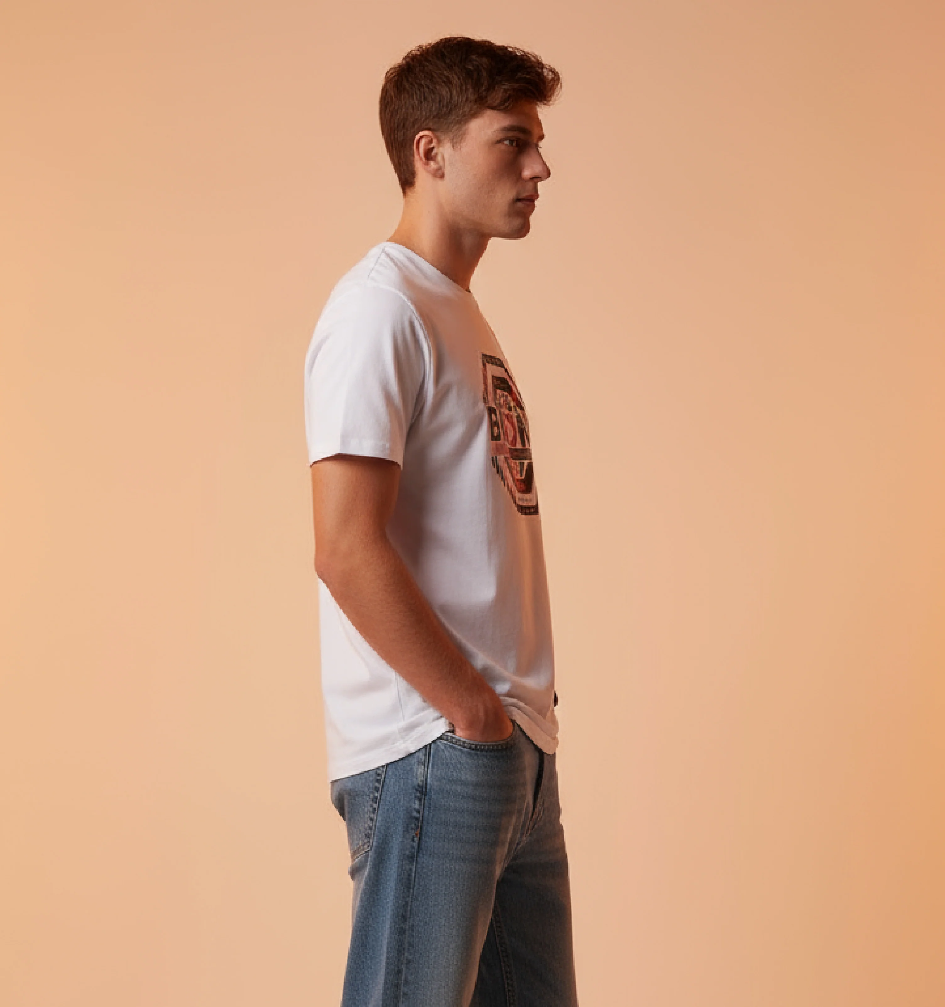 Men Printed White Cotton Tshirt - Image 4
