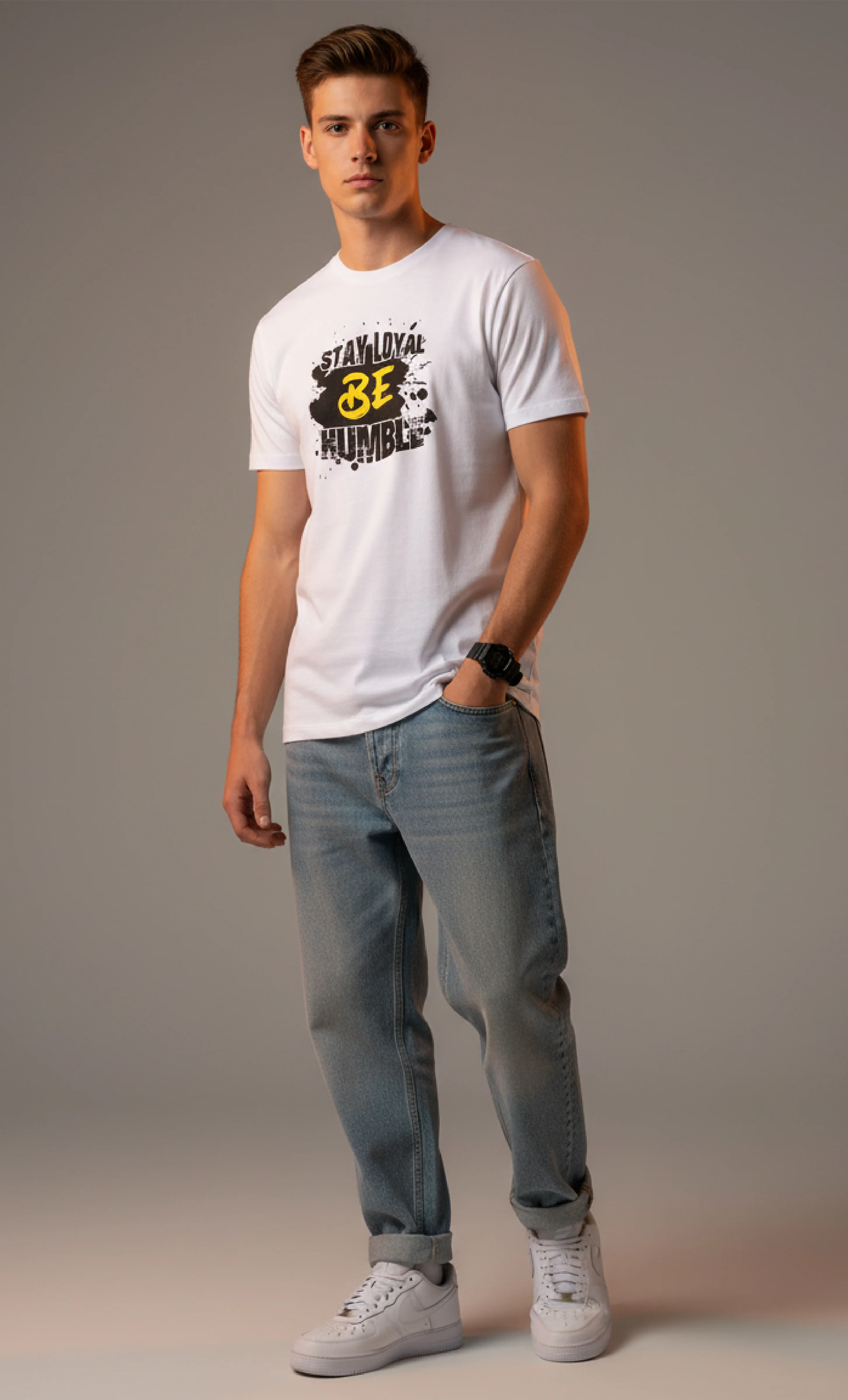 Men Printed White Cotton Tshirt - Image 3