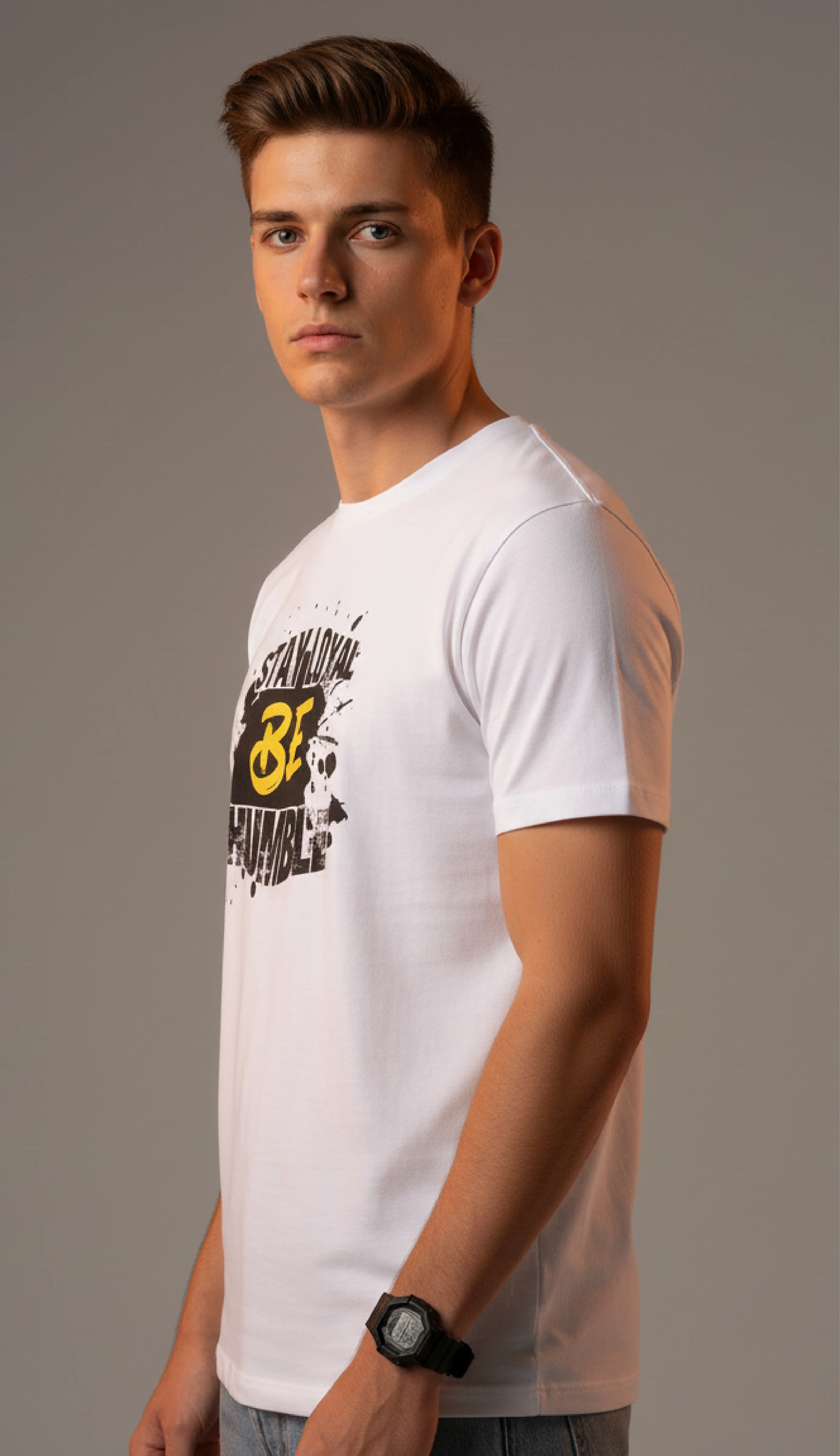 Men Printed White Cotton Tshirt - Image 4