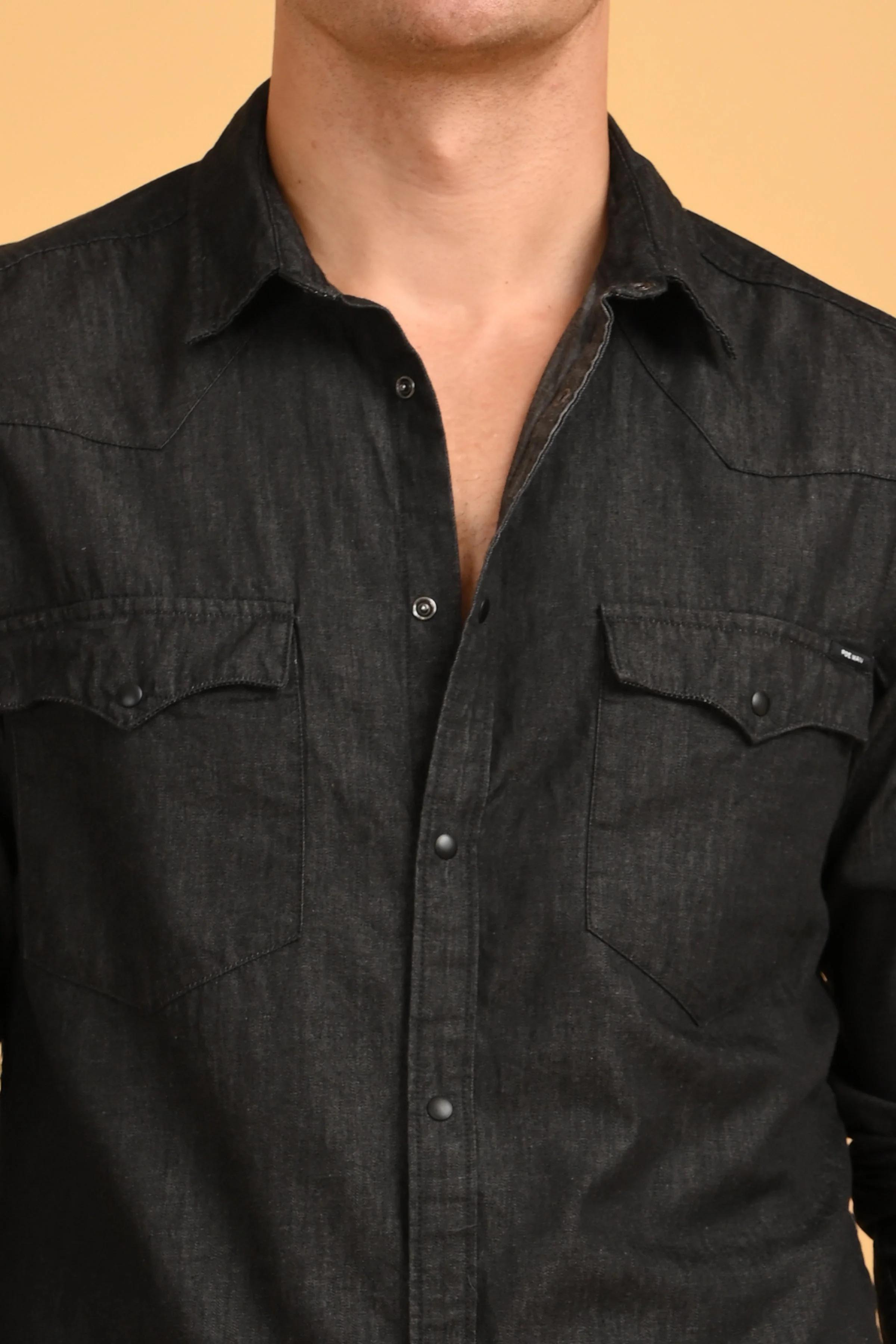 Men RAISON Black Detailed Denim Shirt - Image 3