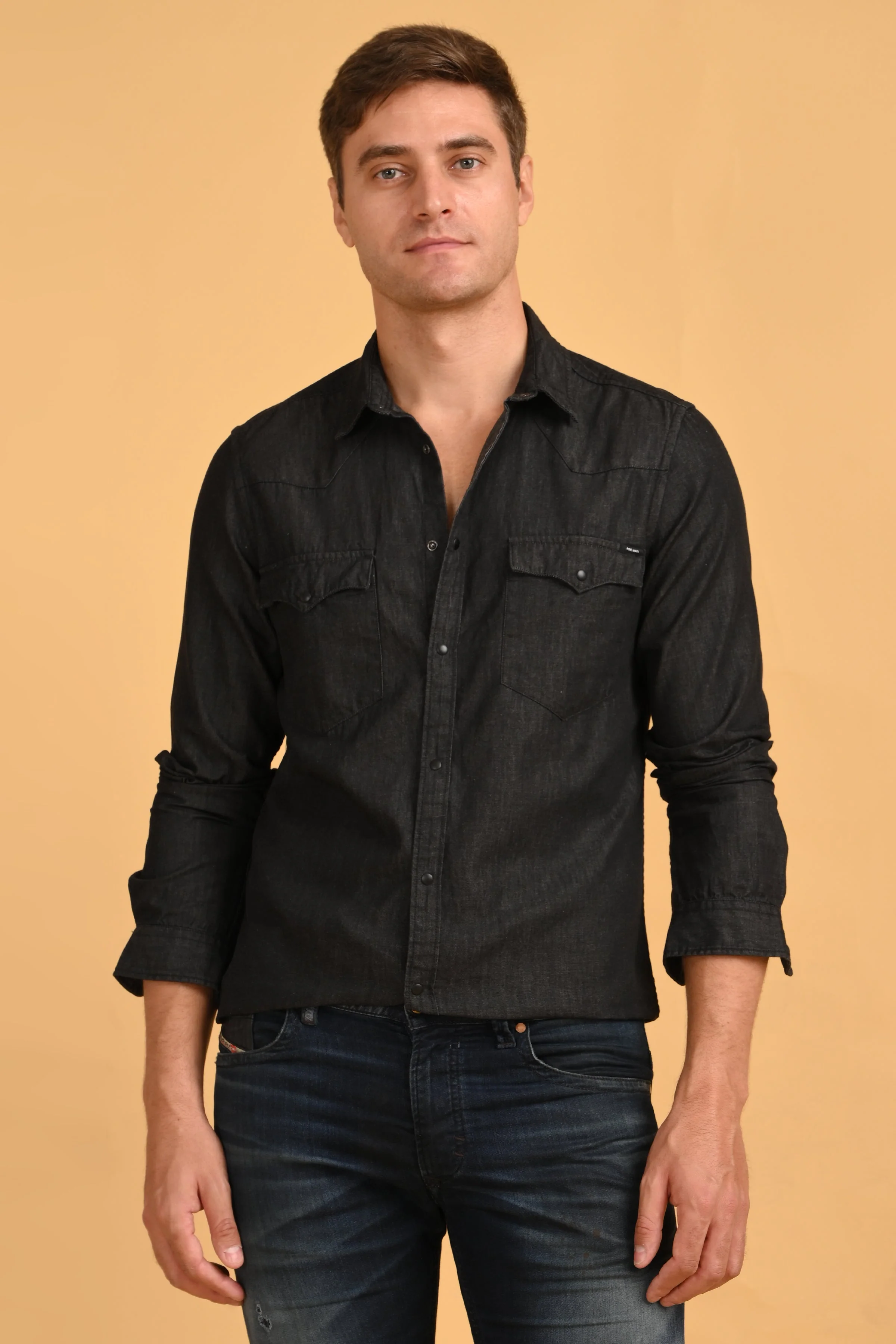 Men RAISON Black Detailed Denim Shirt - Image 4