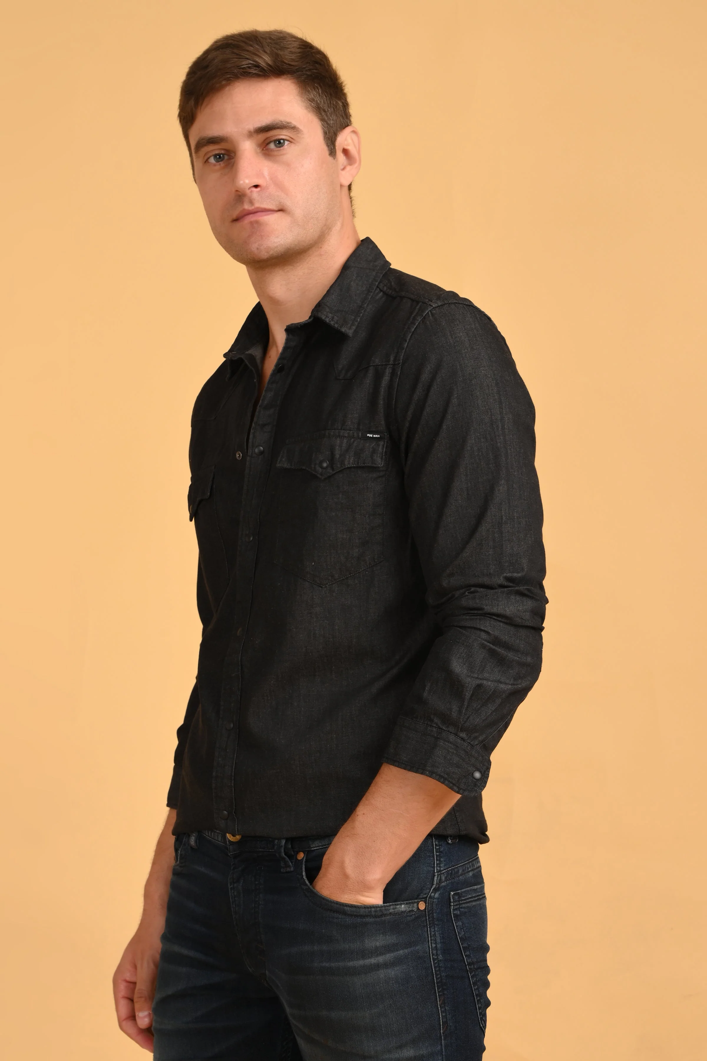 Men RAISON Black Detailed Denim Shirt - Image 5