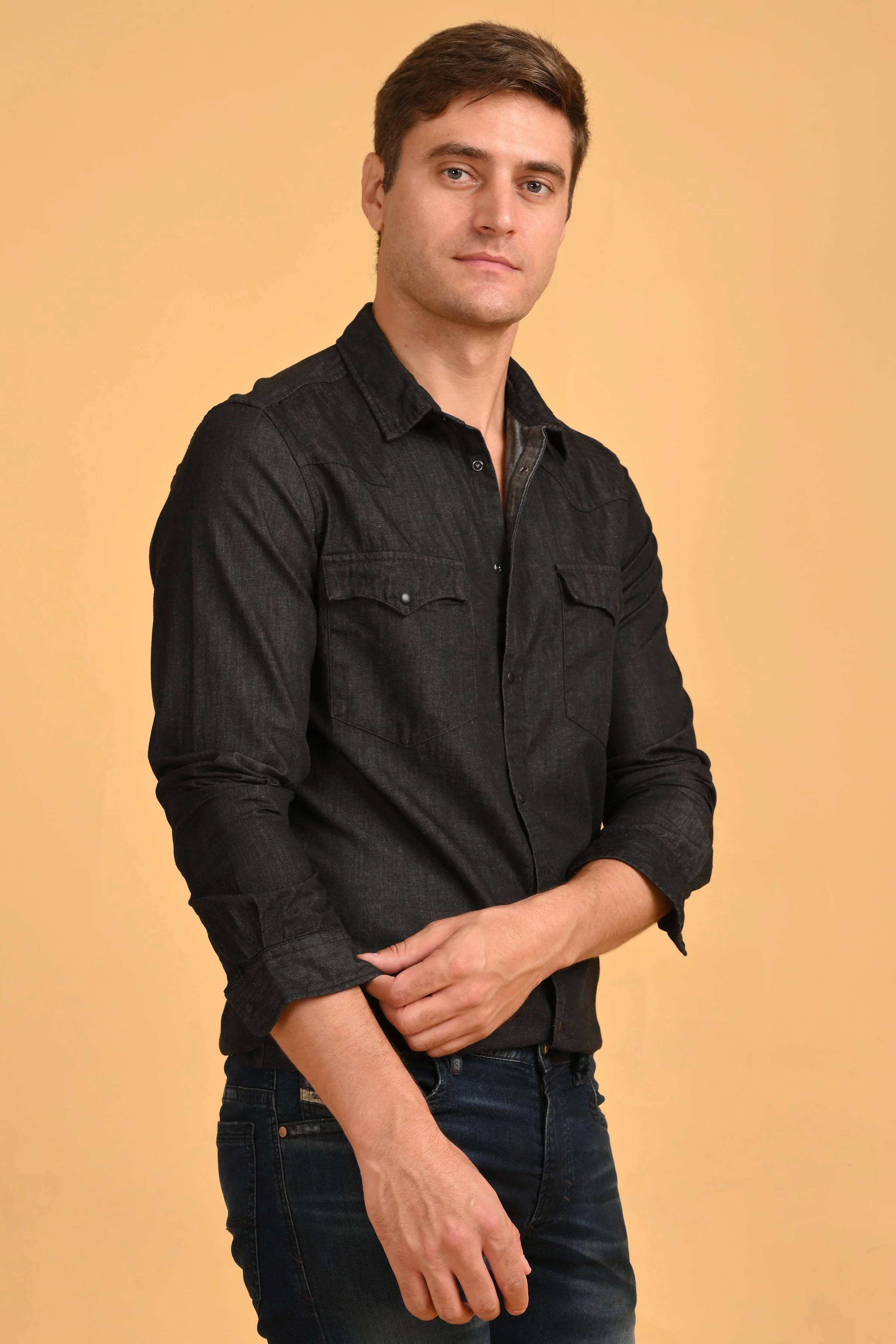 Men RAISON Black Detailed Denim Shirt - Image 6
