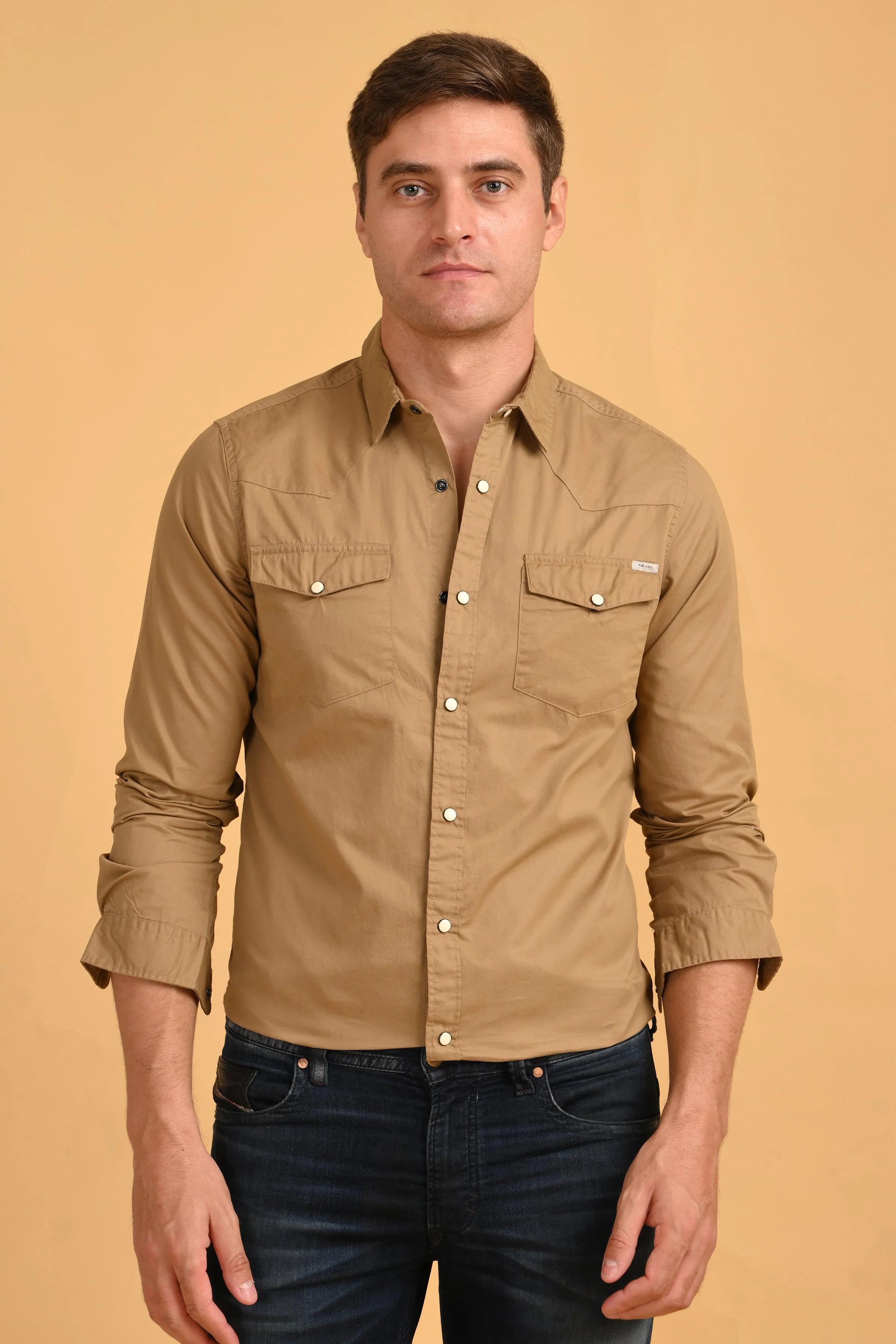 Men Shawn Khaki Soft Cotton Over Dyed Shirt - Image 2