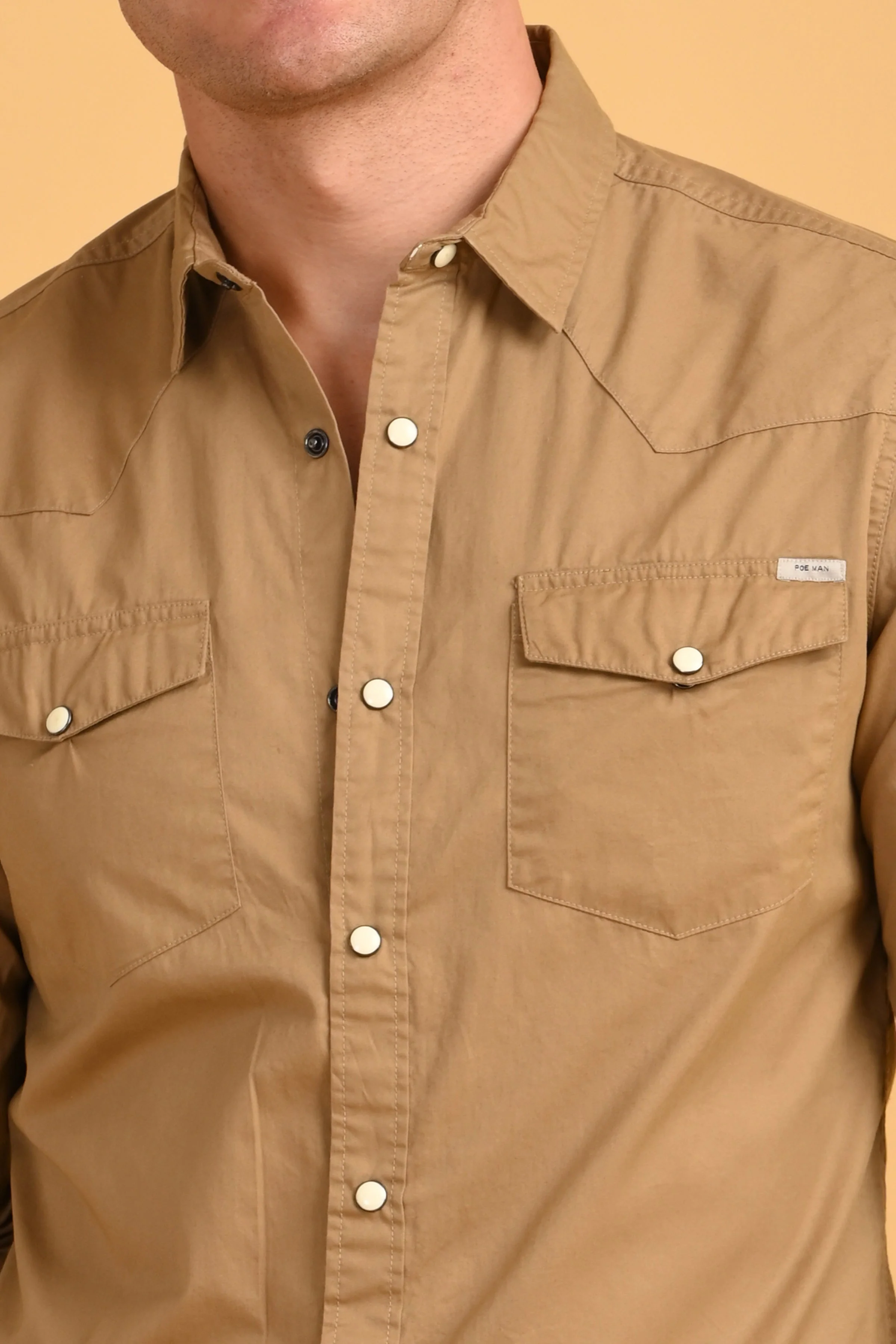 Men Shawn Khaki Soft Cotton Over Dyed Shirt - Image 3