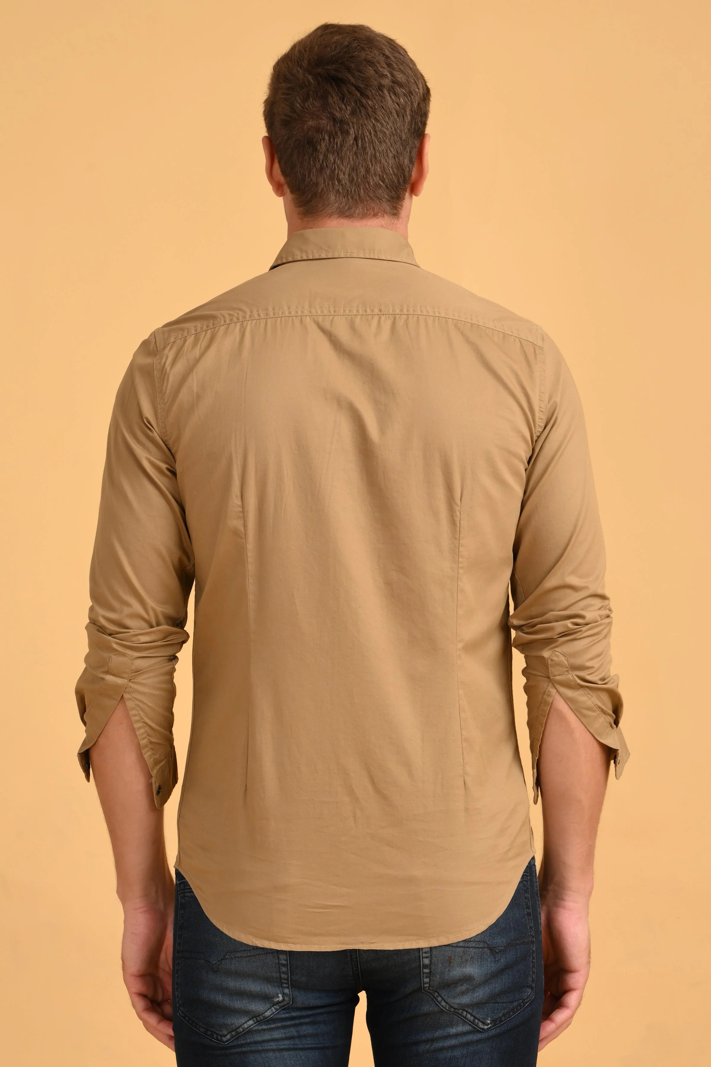 Men Shawn Khaki Soft Cotton Over Dyed Shirt - Image 7