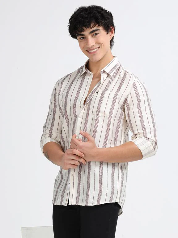 Men Striped Long Sleeve Casual Polo Shirt - Image 2