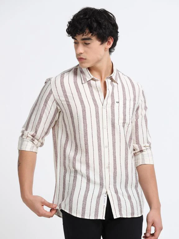 Men Striped Long Sleeve Casual Polo Shirt - Image 3