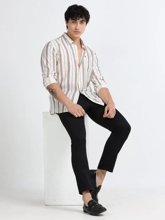 Men Striped Long Sleeve Casual Polo Shirt - Image 7