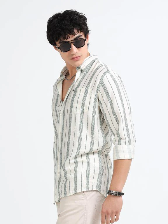 Men Striped Long Sleeve Casual Polo Shirt - Image 2