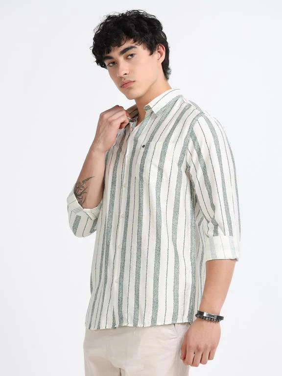 Men Striped Long Sleeve Casual Polo Shirt - Image 3