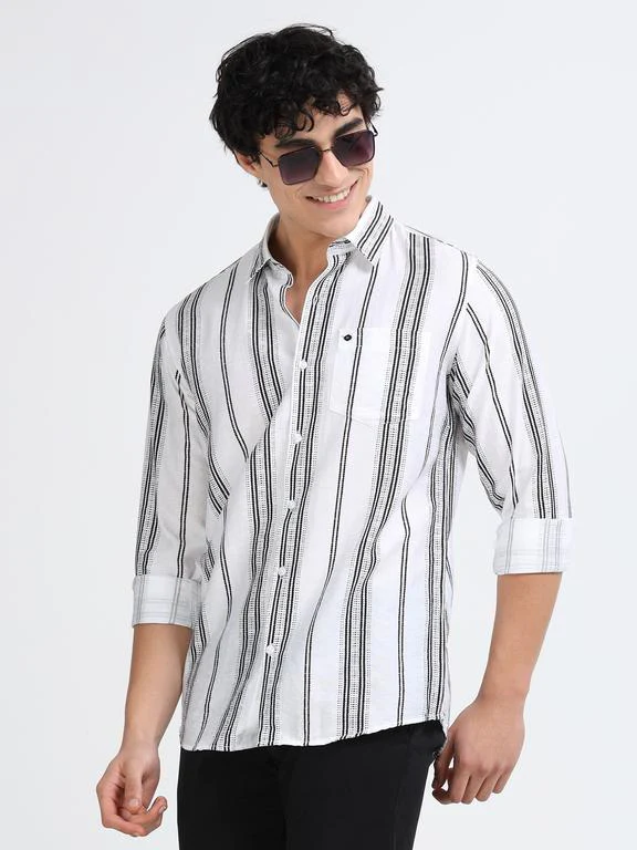 Men Striped Long Sleeve Casual Polo Shirt - Image 2