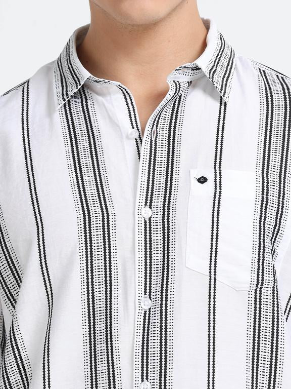 Men Striped Long Sleeve Casual Polo Shirt - Image 3