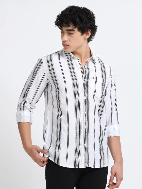 Men Striped Long Sleeve Casual Polo Shirt - Image 4