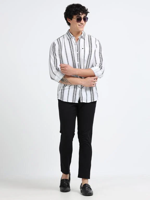 Men Striped Long Sleeve Casual Polo Shirt - Image 7