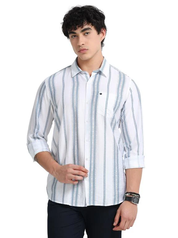 Men Striped Long Sleeve Casual Polo Shirt - Image 2