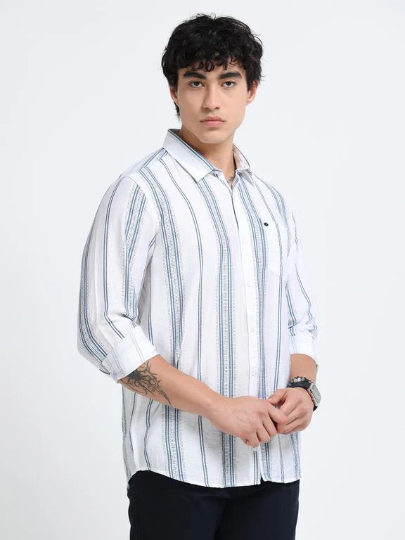 Men Striped Long Sleeve Casual Polo Shirt - Image 4