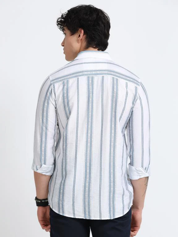Men Striped Long Sleeve Casual Polo Shirt - Image 6